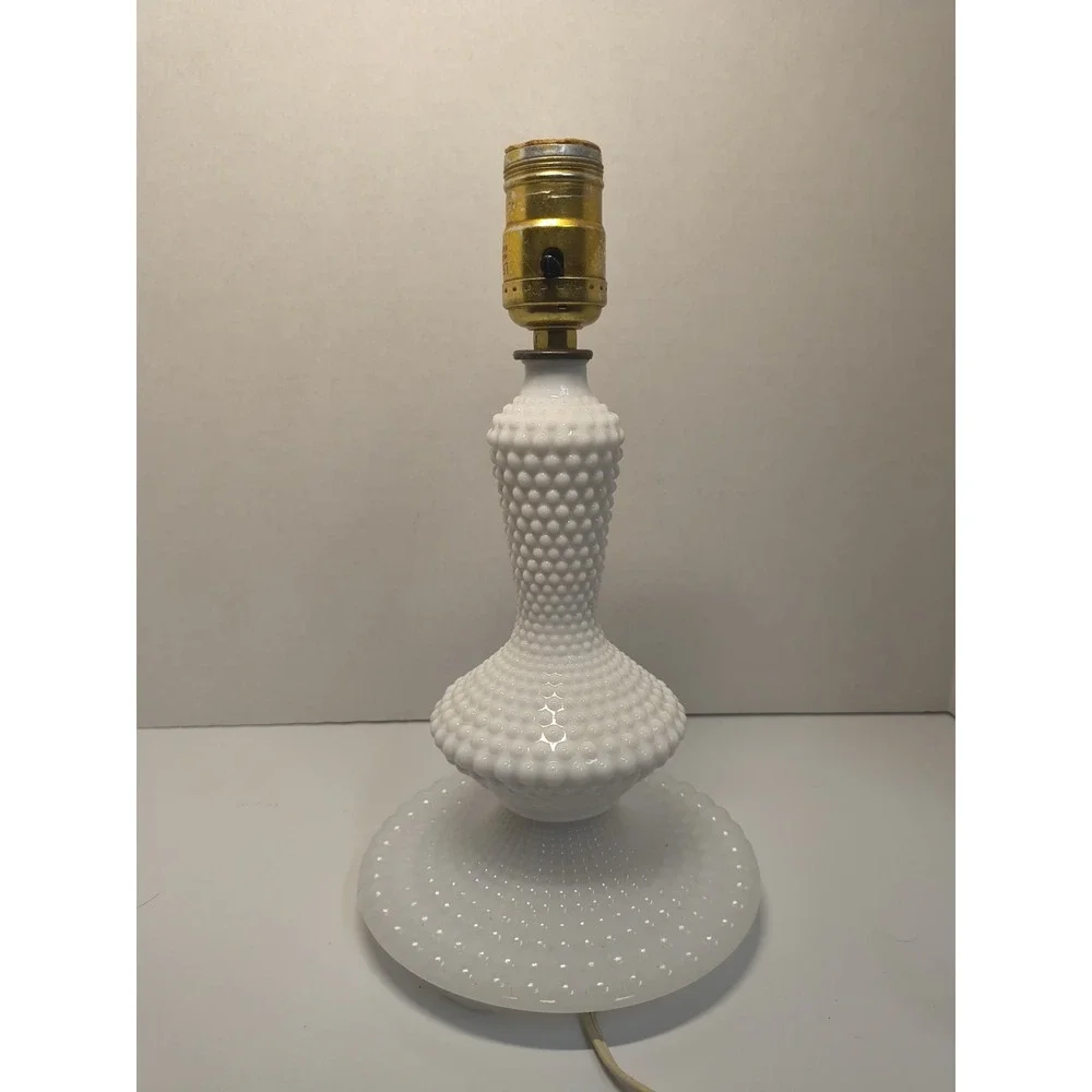 Vintage White Hobnail Milk Glass Lamp Base~ Boudoir Parlor Vanity Dresser~ Works